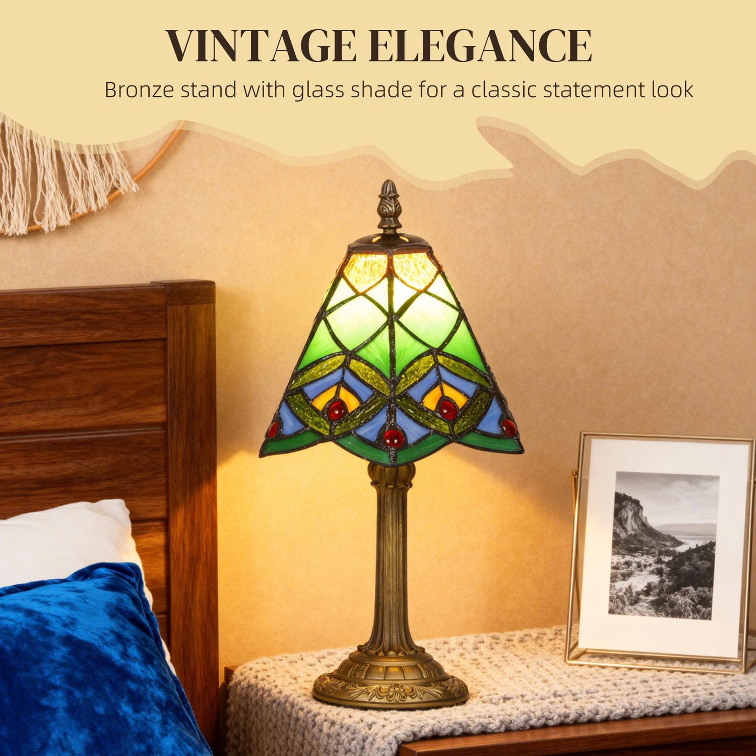 Green stained glass table lamp for warm accent light