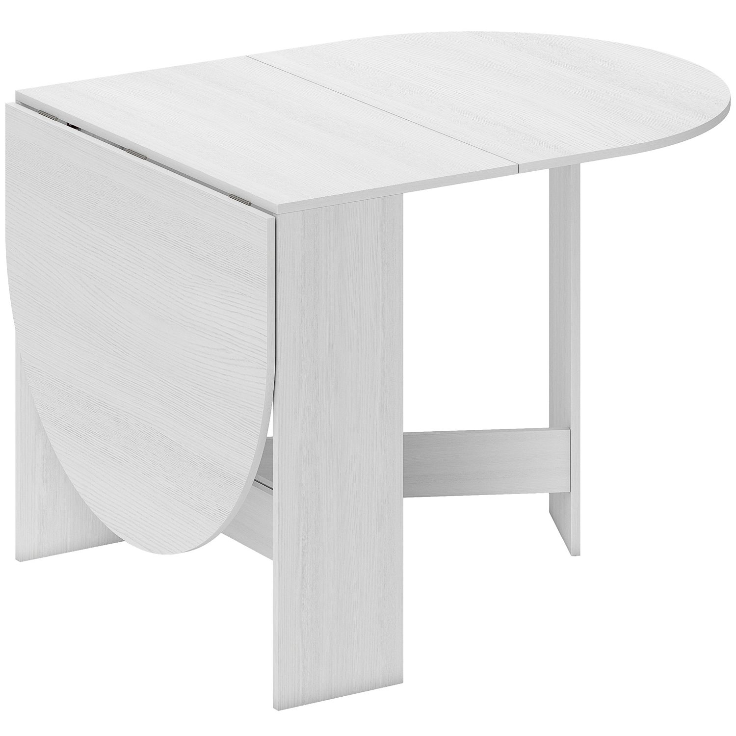 Ash wood-effect drop leaf dining table folded against a wall