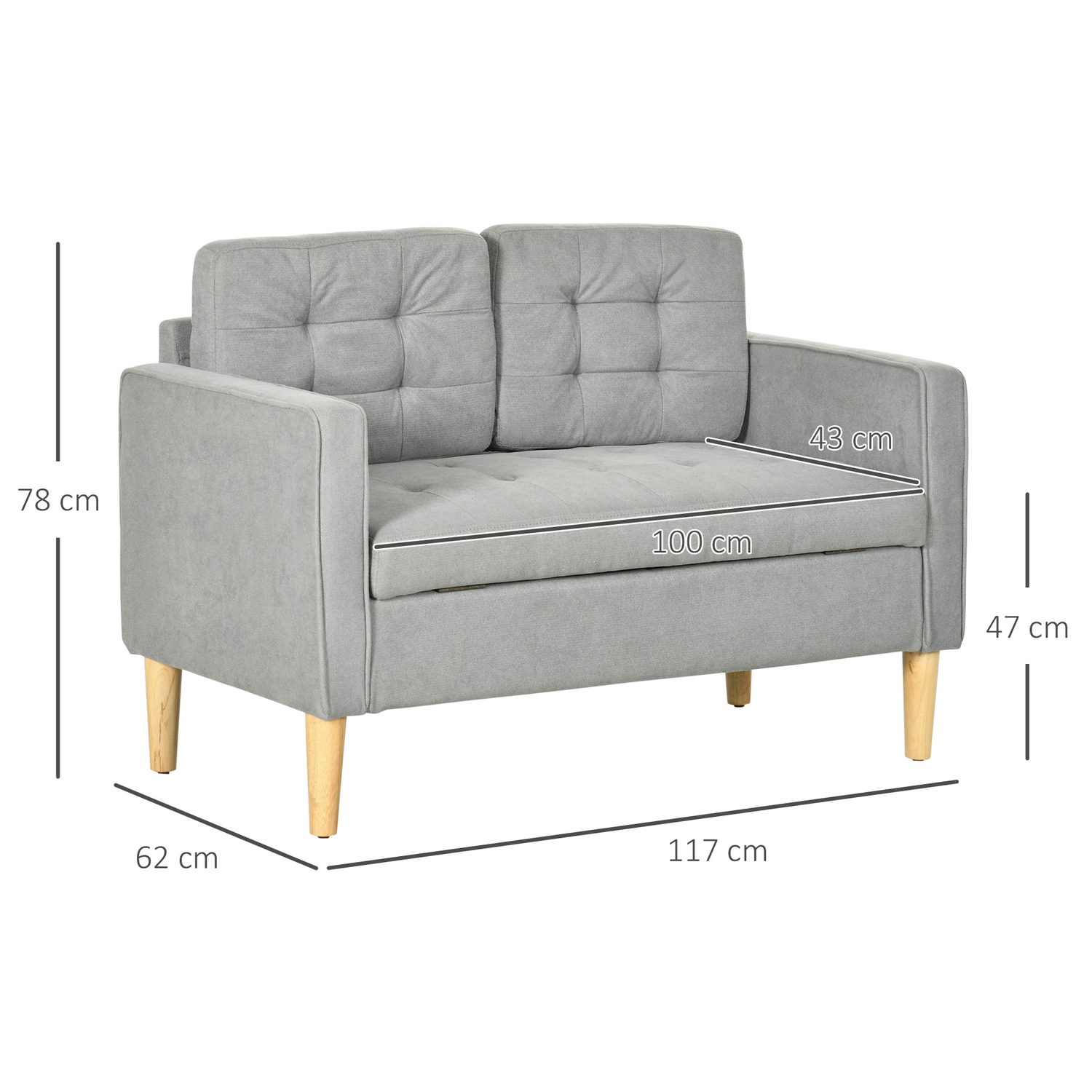 Light Grey 2 Seater Sofa with Clever Hidden Storage