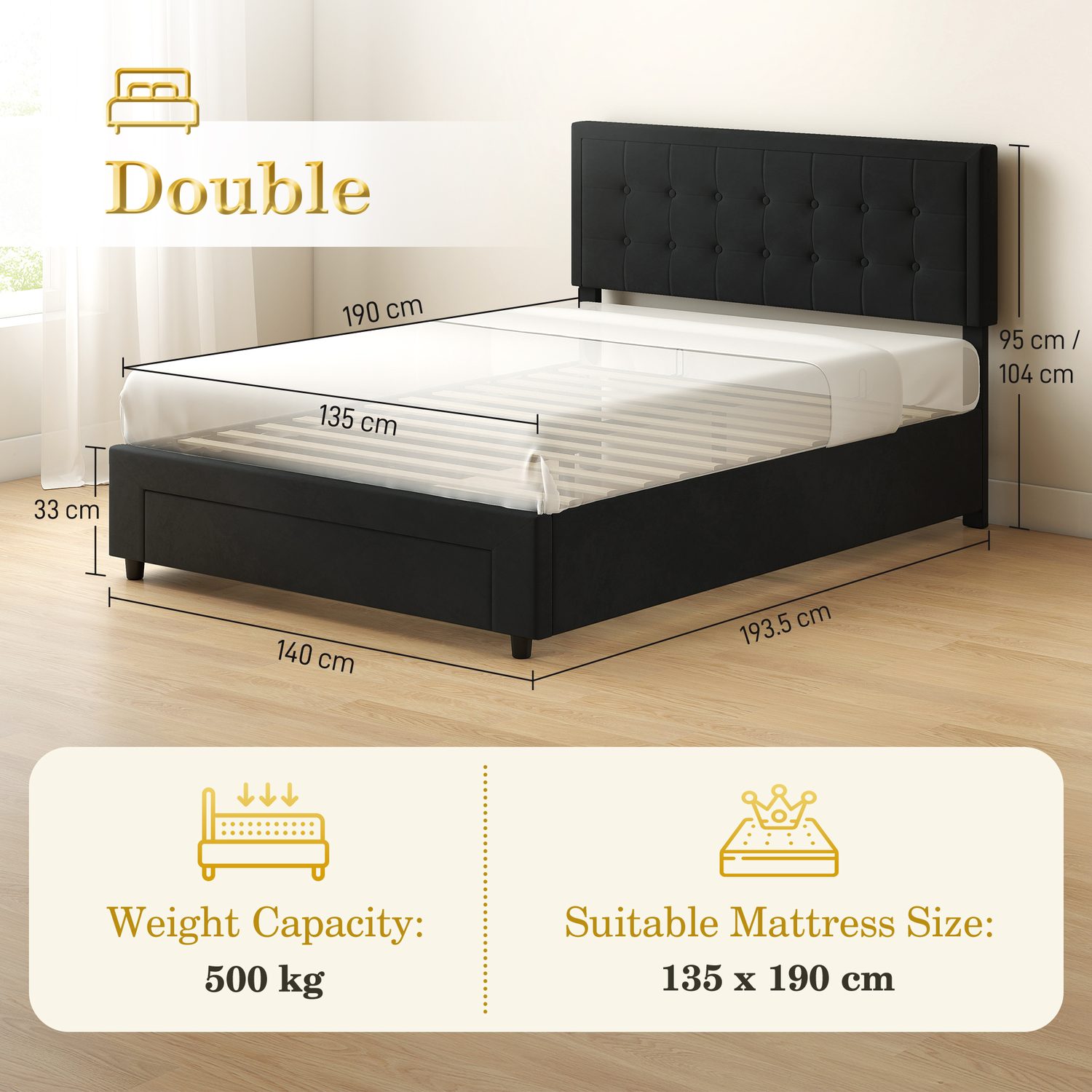 Black Velvet Double Ottoman Bed Frame