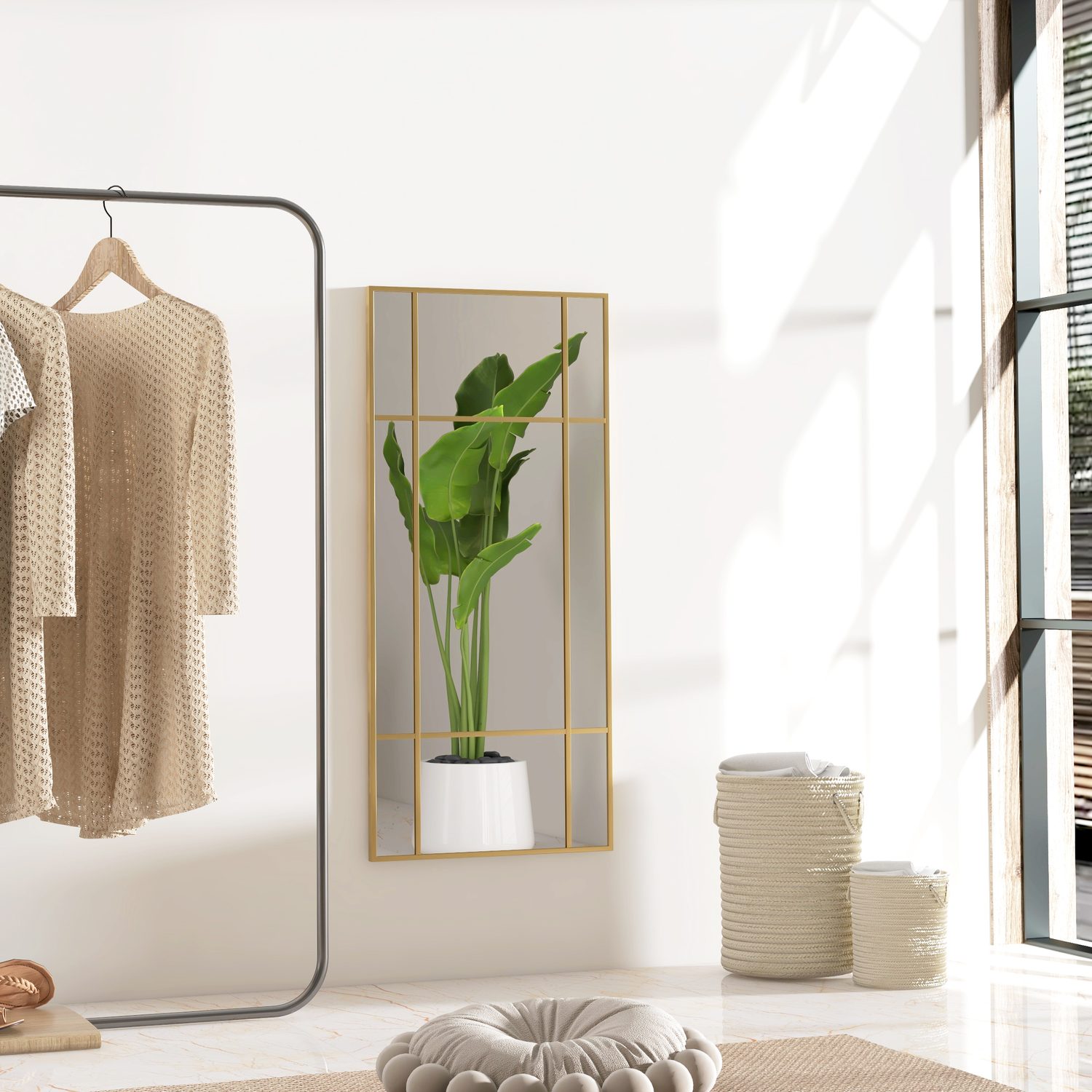 Gold Window Pane Mirror