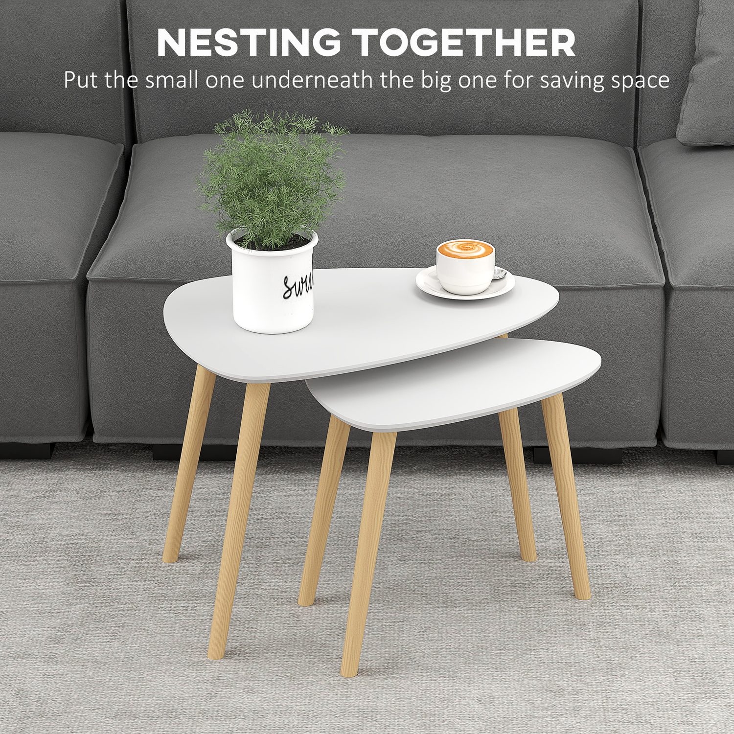 Light grey nesting tables for flexible living