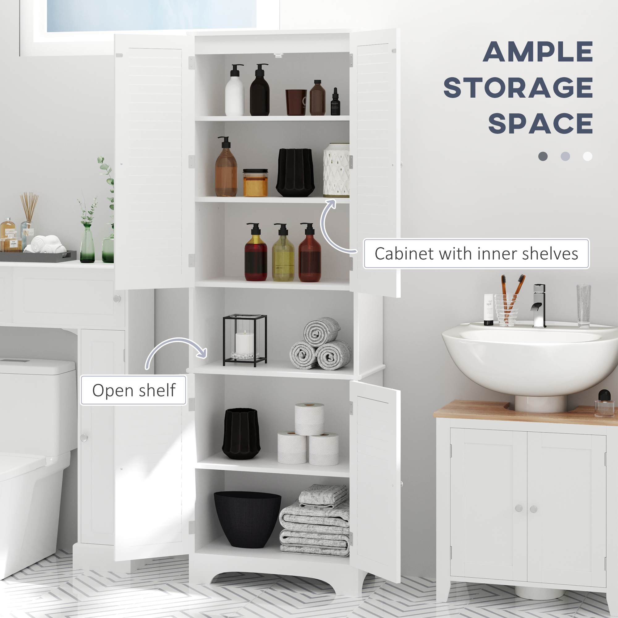 Tall White Retro Bathroom Cabinet