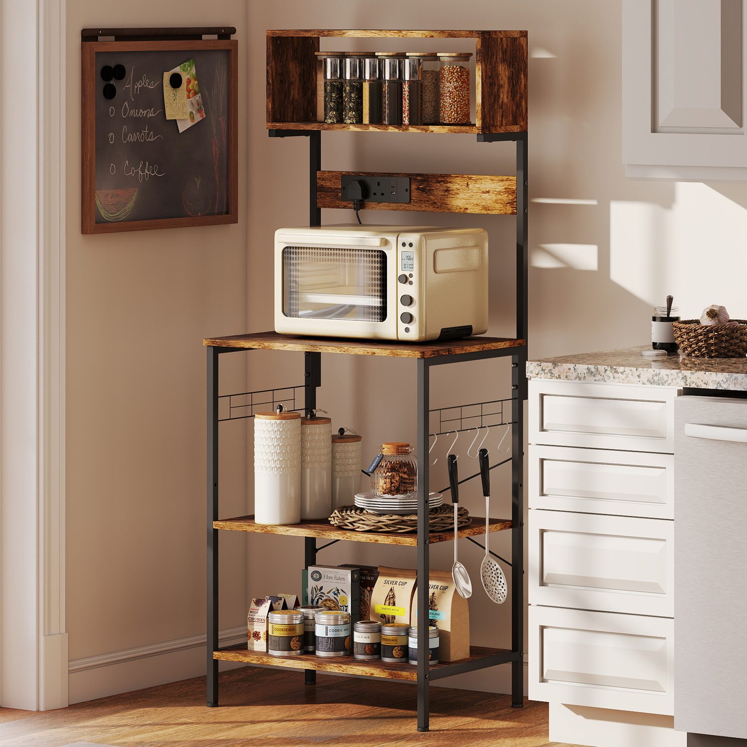 Kitchen Bakers Rack with Built-In Power Outlet & USB Ports