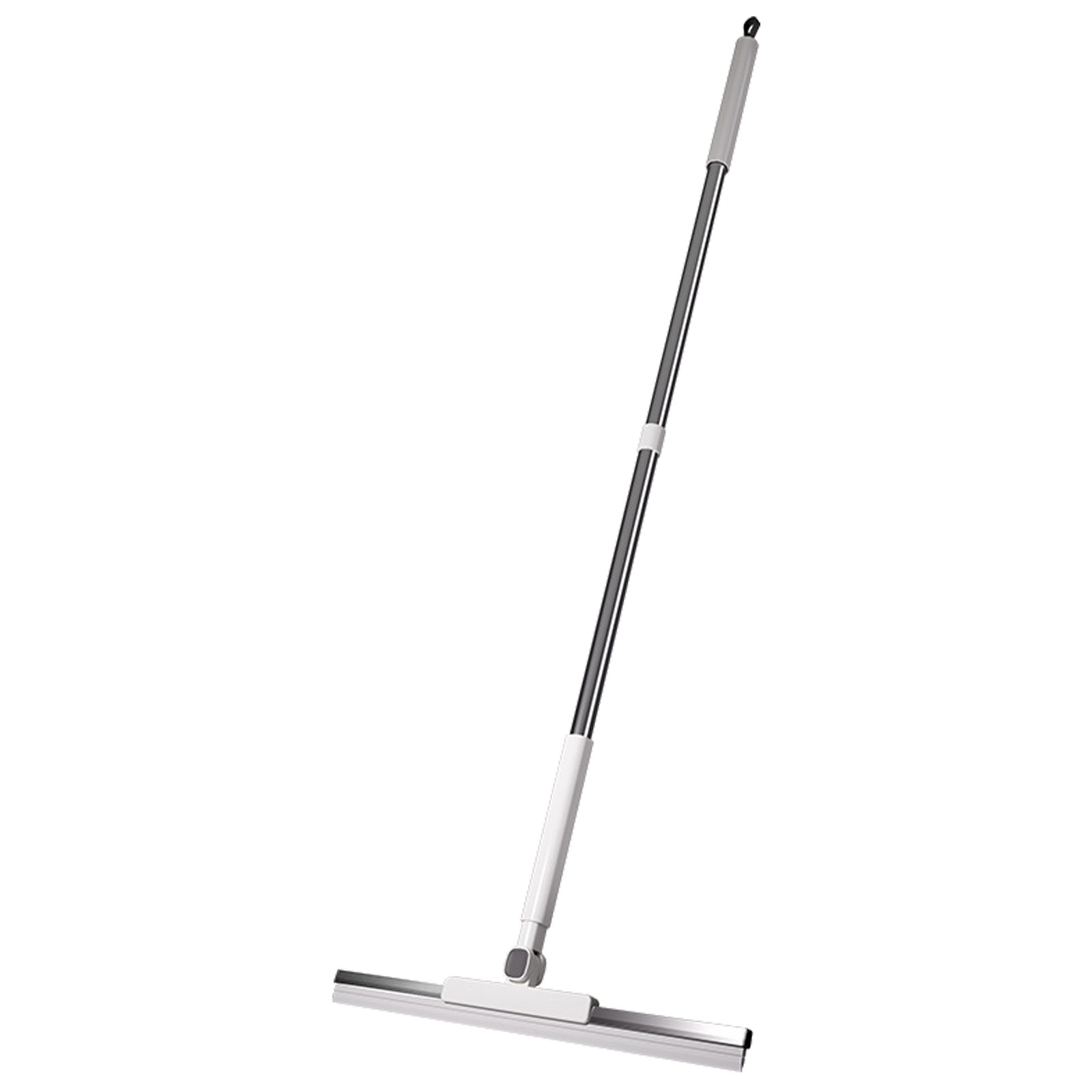 A white silicone-bladed broom for collecting hair and dust