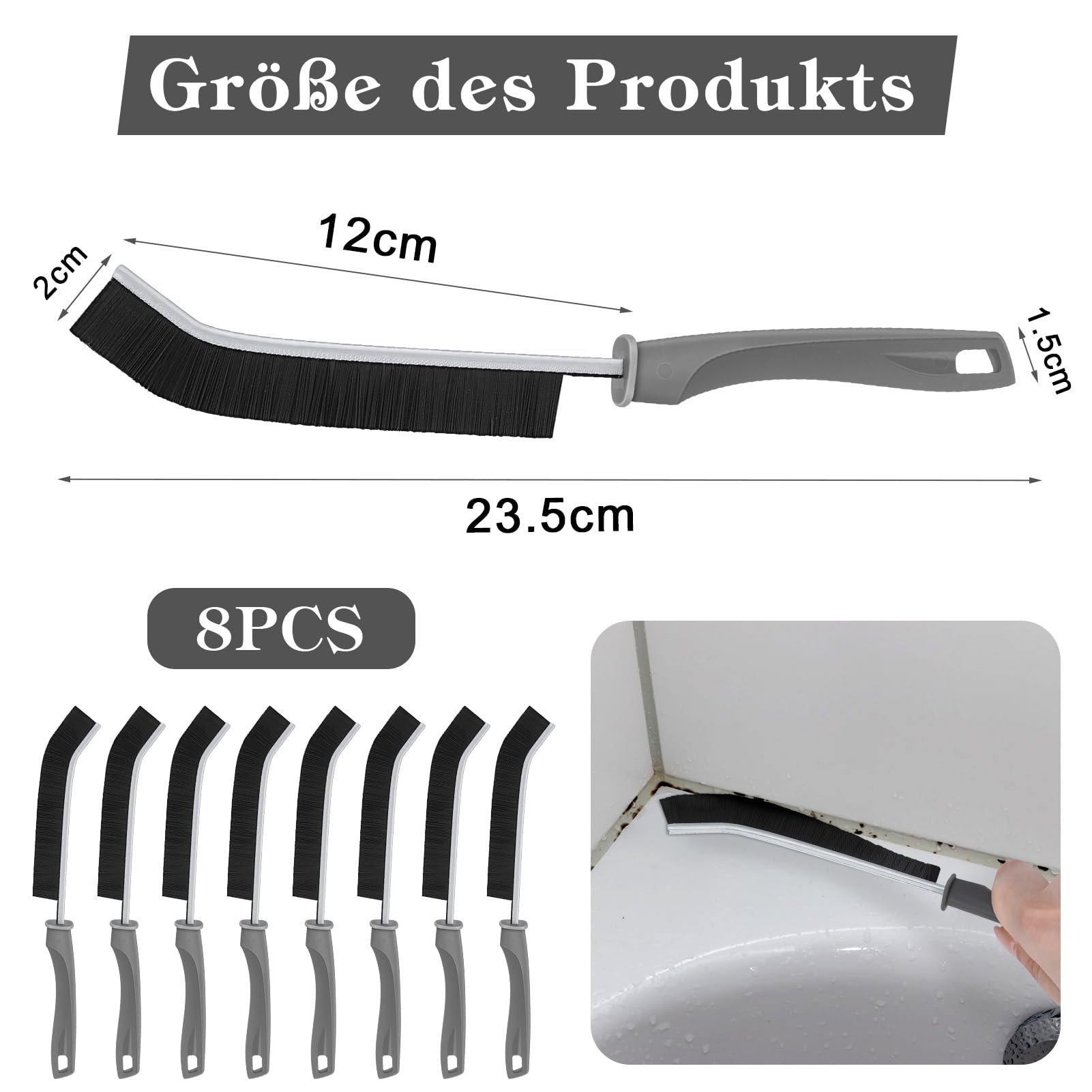 Hard Bristle Crevice Brushes for Grout, Tiles and Window Tracks