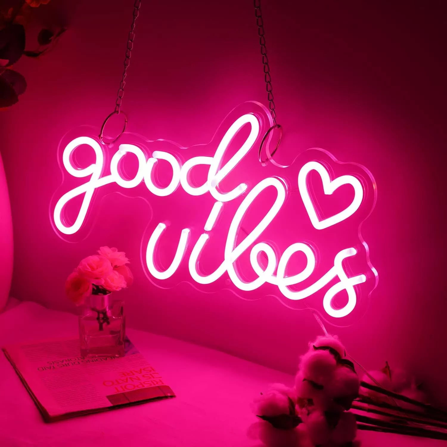 Light Up the Room with a Good Vibes LED Neon Wall Sign