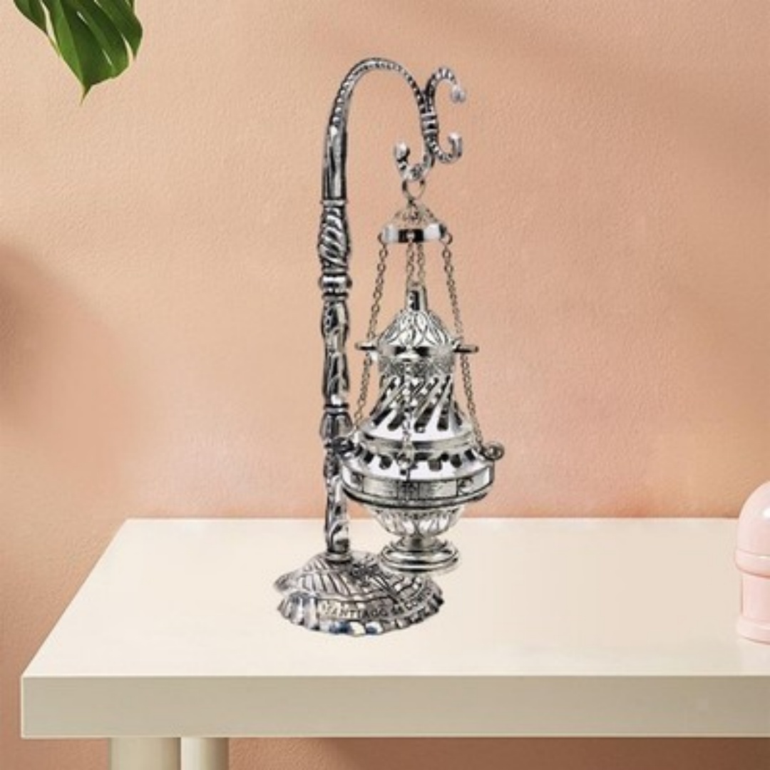 Ornate Silver Hanging Censer for Incense Rituals