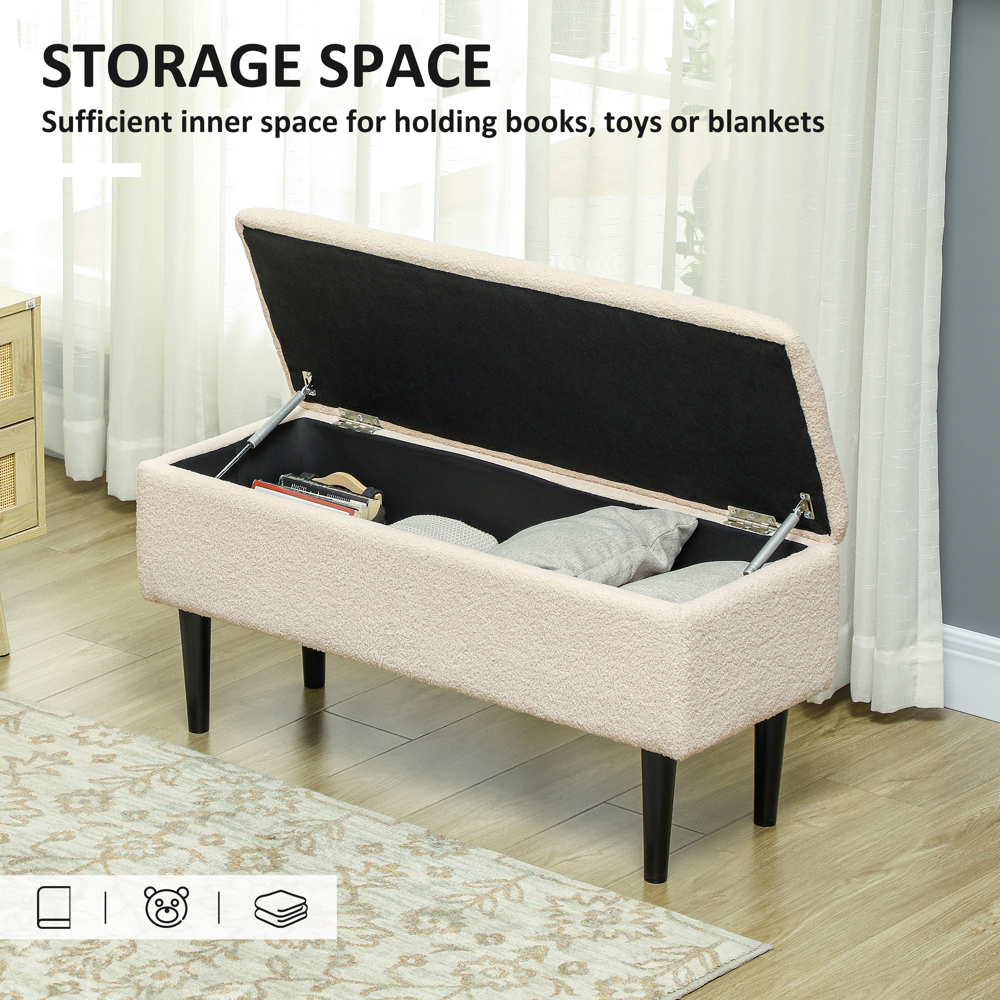 Cream Teddy Fleece Storage Ottoman
