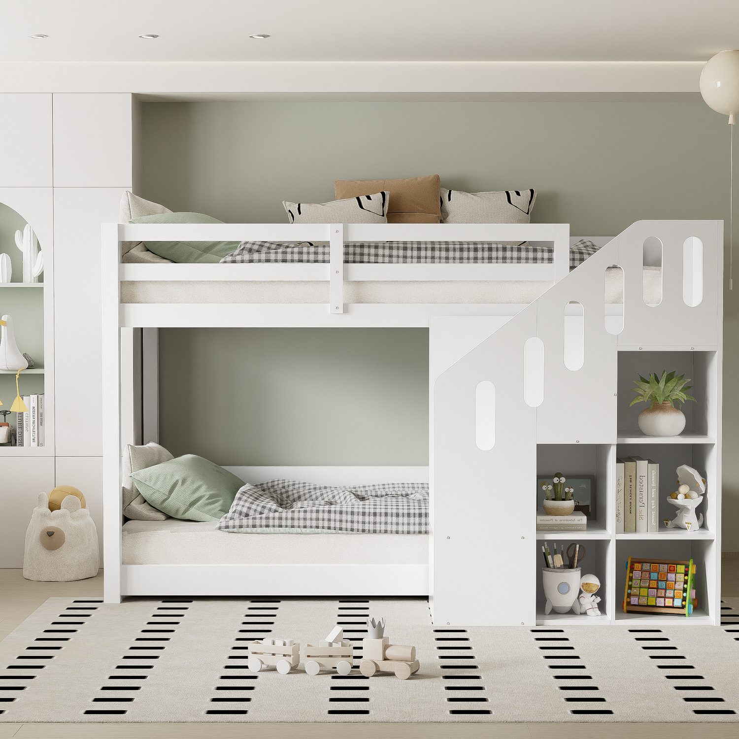 Children's bunk bed with storage staircase