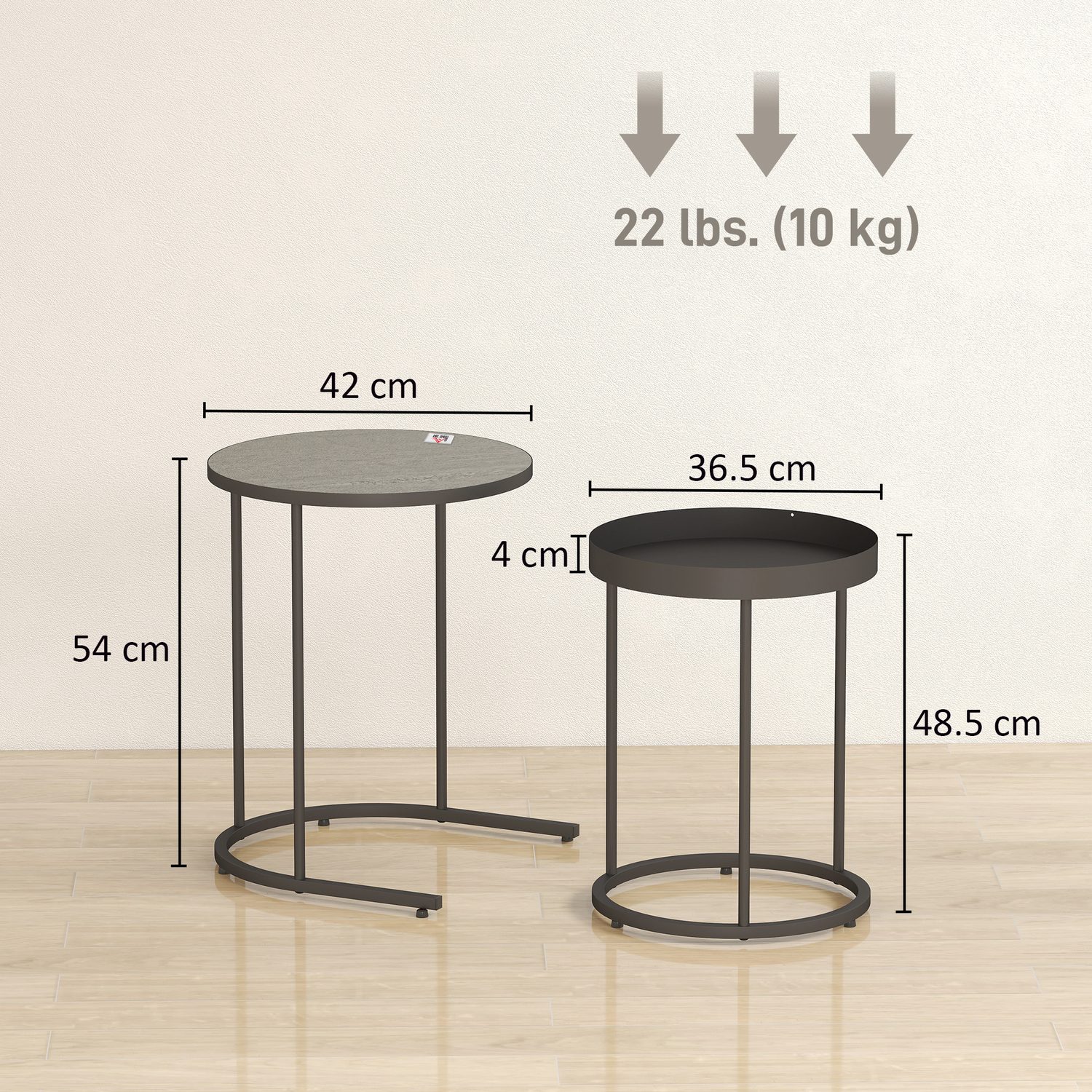 Round Industrial Nesting Table Set — Grey and Black