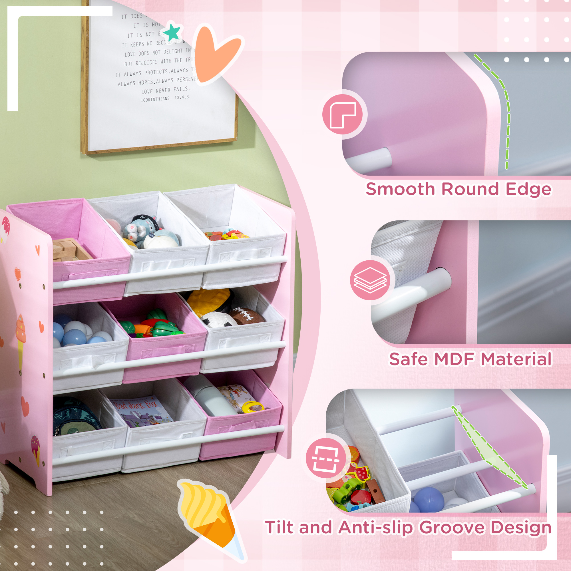Kids pink storage rack for toys, books and clothes