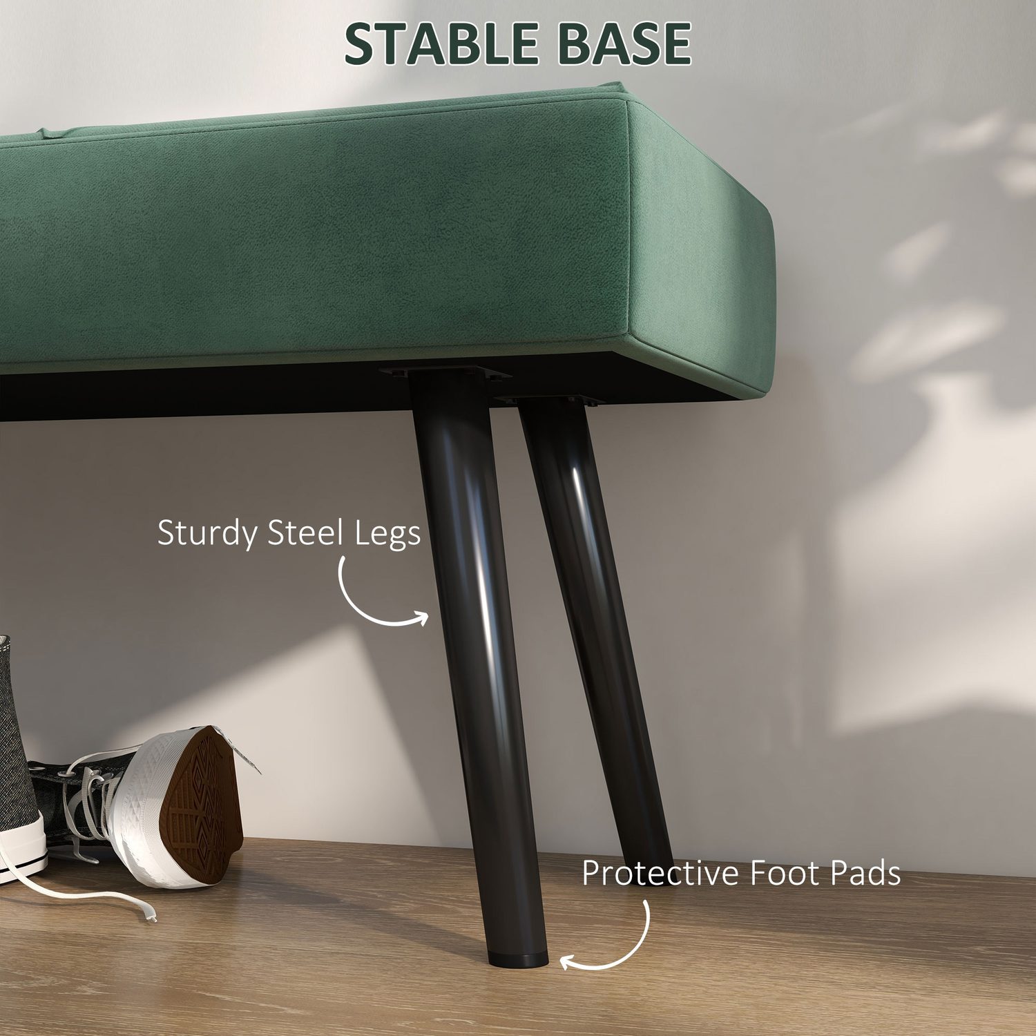 Luxe Green Velvet End of Bed Bench with Steel Legs